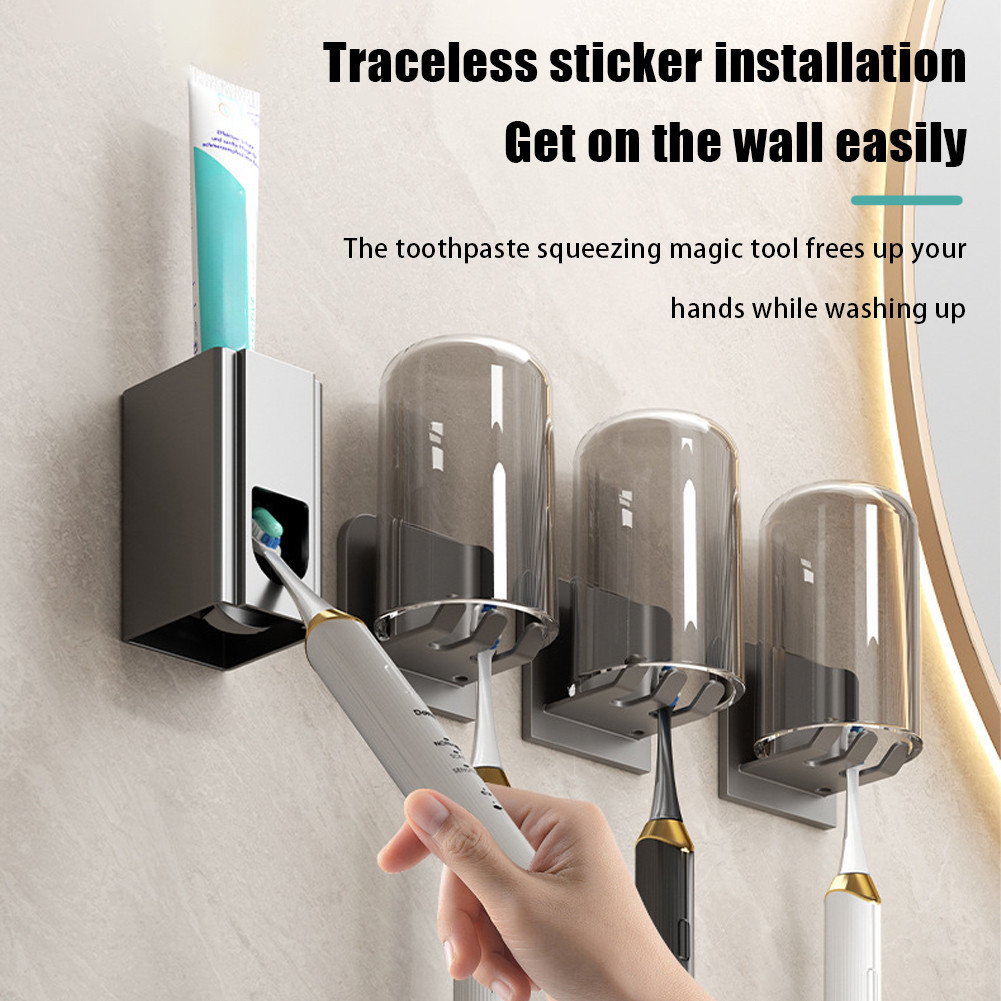 Drill-free Toothbrush Holder Toothpaste Dispenser Wall-Mounted Squeezer ...