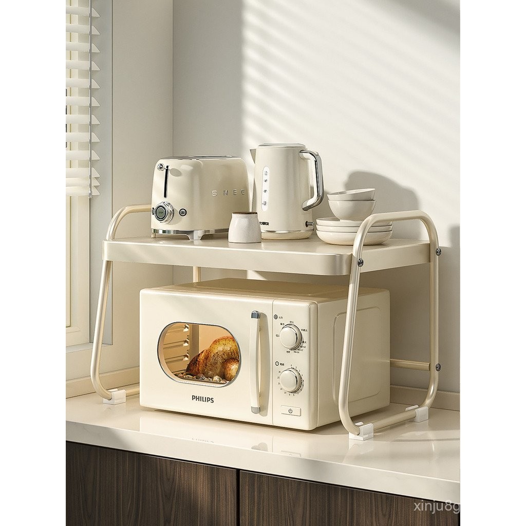 Cream Style Kitchen Shelf Microwave Oven Shelf Household Double ...