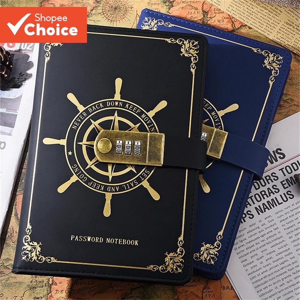 200 Pages A5 Retro Password Lock Notebook With Lock Voyage Travel Diary ...
