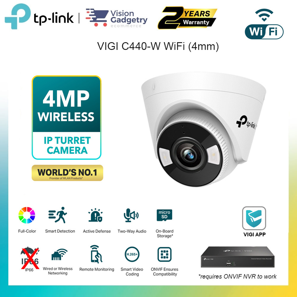 TP-Link VIGI C440-W VIGI 4MP Outdoor Full-Color Wi-Fi Pan Tilt Network ...
