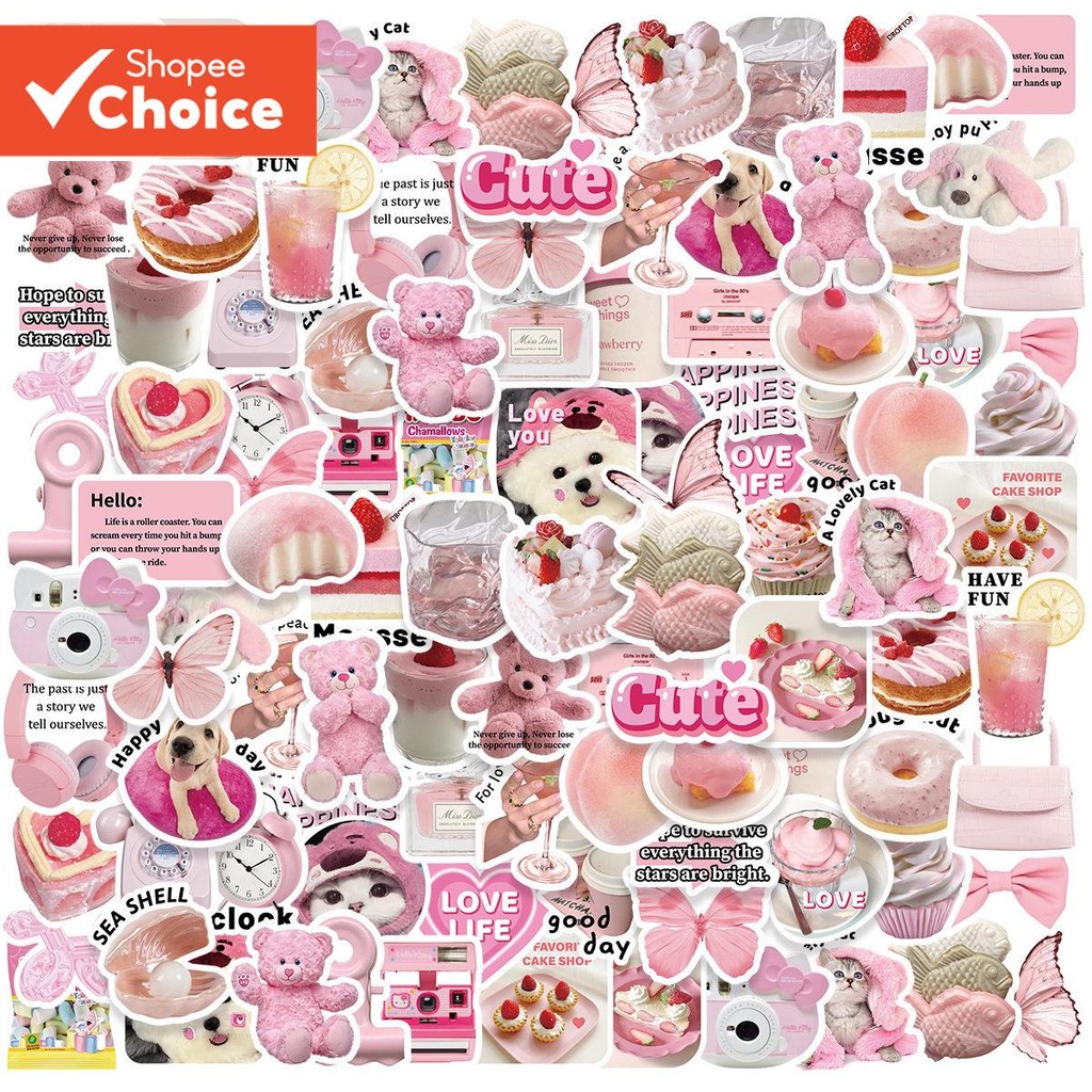 50 PCS Cartoon Cute Sweet Pink Element Object Exquisite Patterns PVC ...