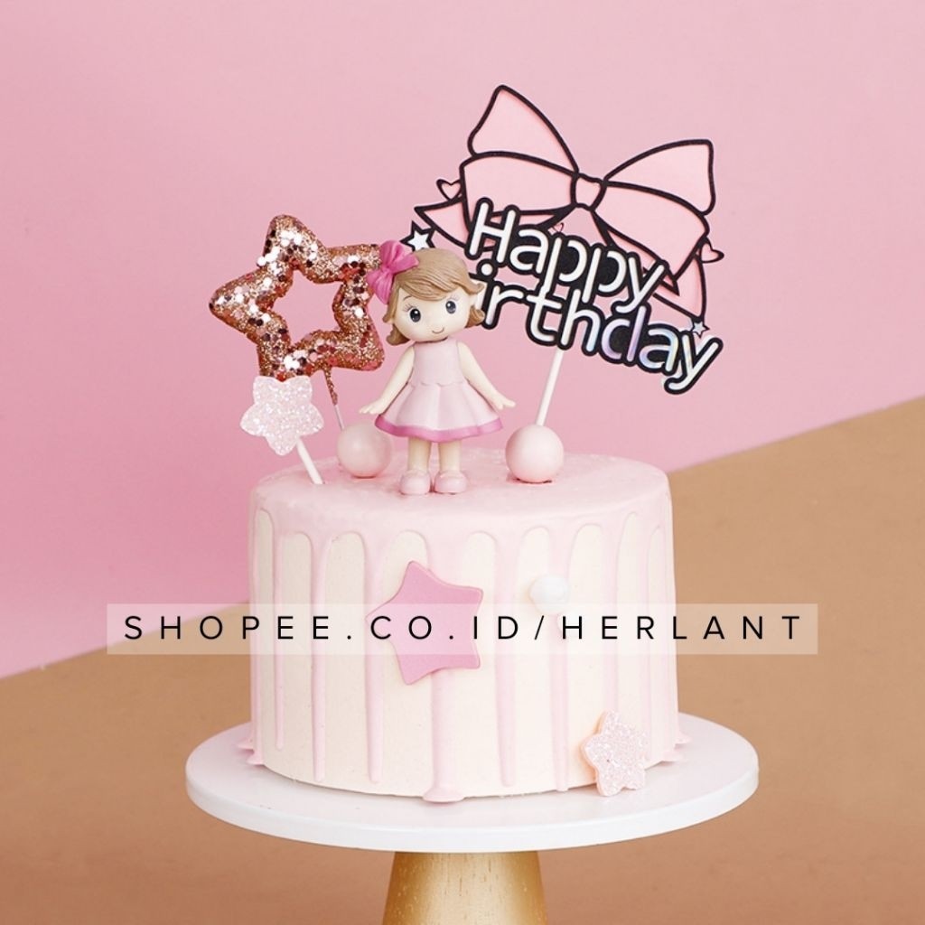 HH Topper Pink Little Girl Happy Birthday Cute Girl Birthday Cake ...