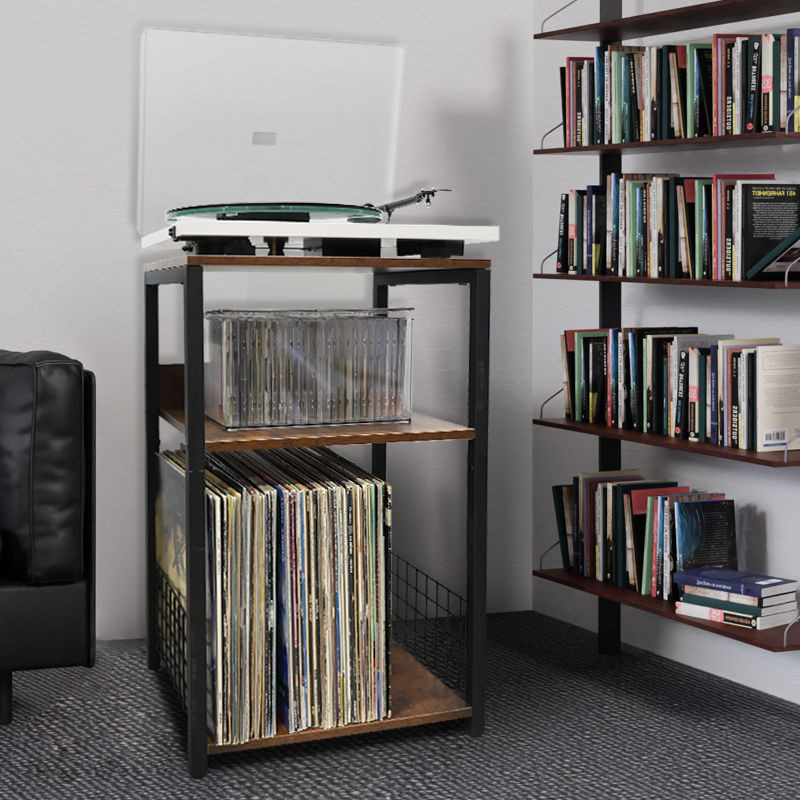 Vinyl record player display stand, three-layer iron and wood storage ...