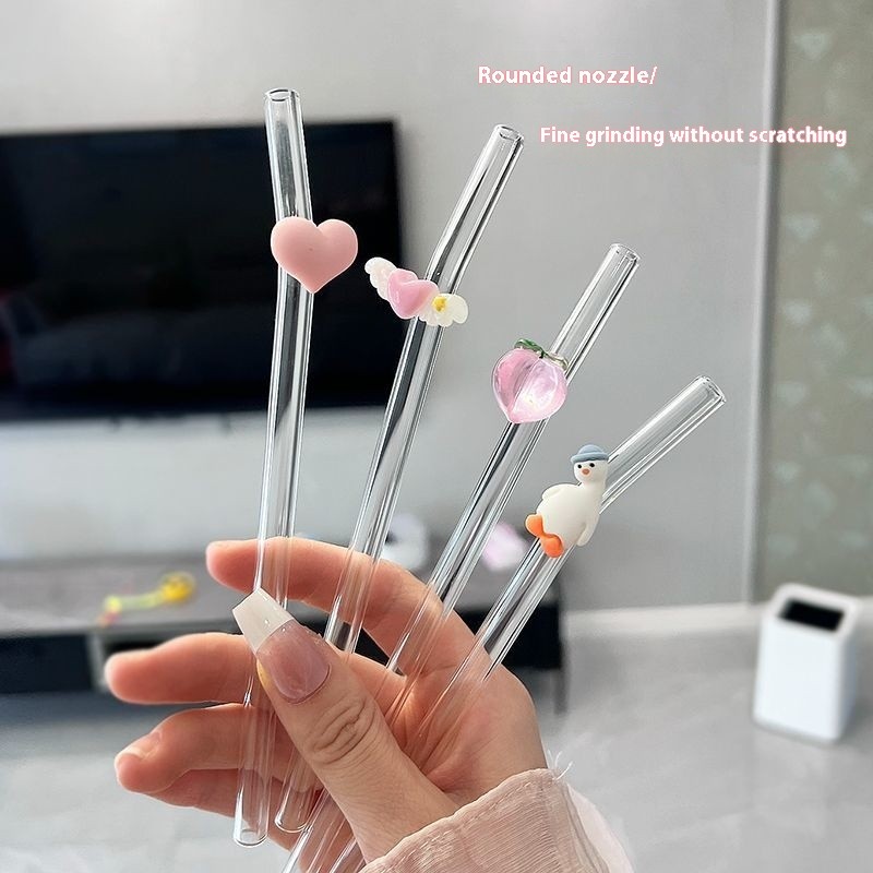 Transparent Transparent Glass Straw Elbow Juice Milk Straw Stirring Rod ...