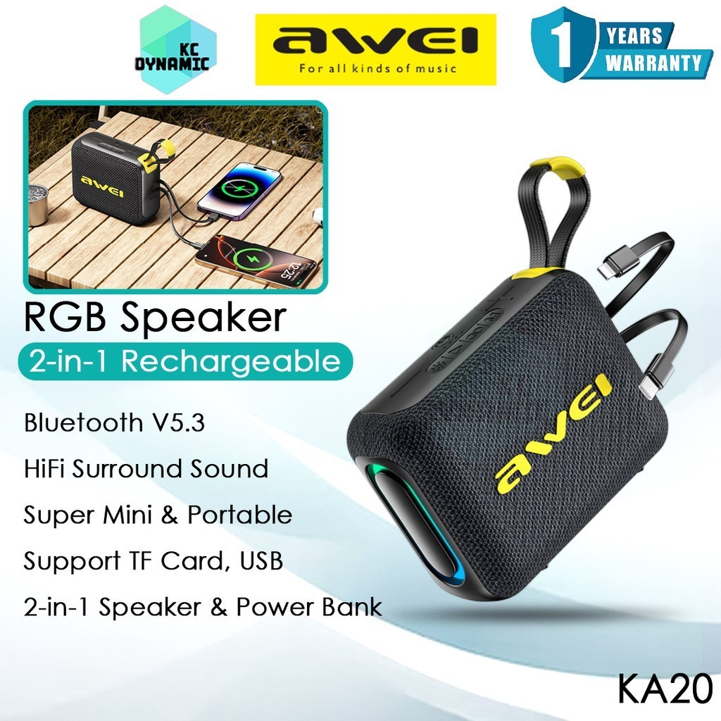 Awei KA20 Mini Wireless Speaker 2-in-1 Rechargeable Power Bank ...