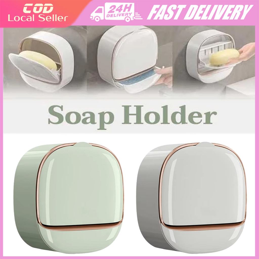 Soap Holder Wall-Mounted Waterproof Soap Dish Storage Box Punch-Free ...