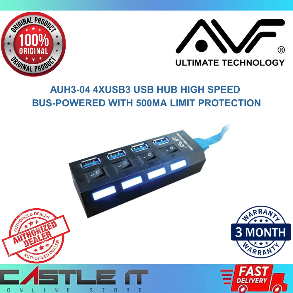 AVF USB HUB AUH3-04 4XUSB3 High Speed Bus-Powered with 500mA Limit ...
