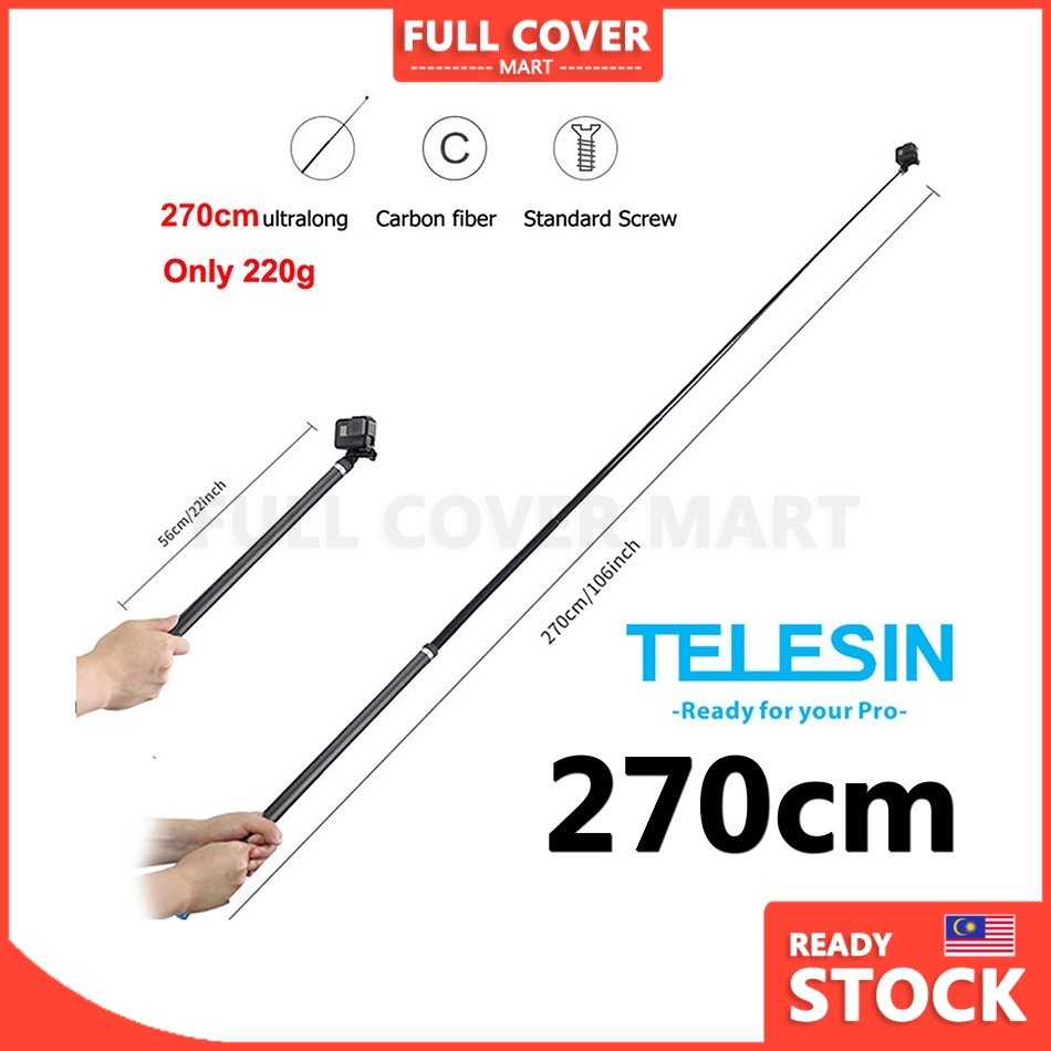 (T&M18) TELESIN 270cm Monopod Long Carbon Fiber Selfie Stick for GoPro ...