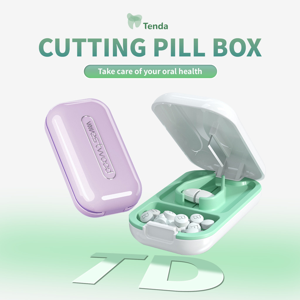 TENDA 2in1 Tablet Dispenser Storage Case Compartment Medicine Cutter ...