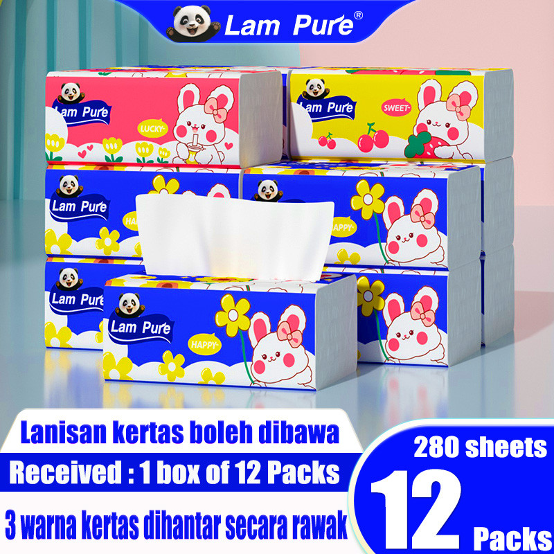 [12 PACKS] LamPure Facial Tissue Cute Rabbit Packaging 3 Colors 280 ...