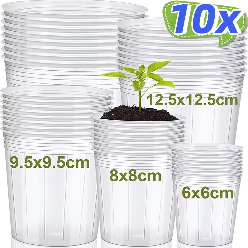 10Pcs Clear Nursery Pots with Drainage Hole Transparent Seedling Pot ...