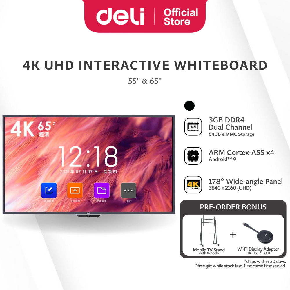 Deli 4K Interactive Whiteboard with Wireless NFC Screencast Touchscreen ...