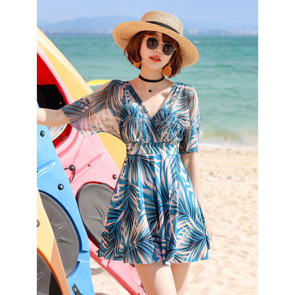 Large Size Swimsuit Conservative Slimmer Look Ladies One-Piece Extra ...