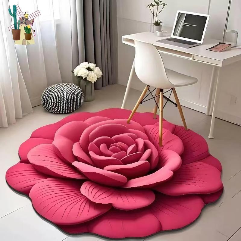 Floral Plush & Diatomaceous Earth Floor Mat, 3D Flower Design Floor Mat ...