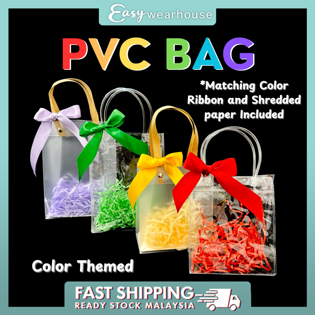 EASY WEARHOUSE PVC Gift Bag Color Themed Included Ribbon Shredded Paper ...