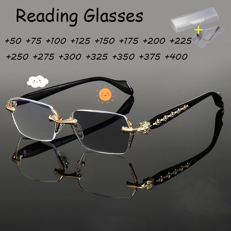 Rimless Reading Glasses with Photochromic Anti Radiation Eyeglasses For ...
