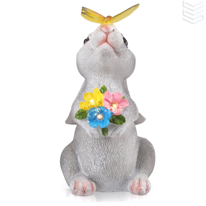 Solar Rabbit Figures, Garden Decoration, Rabbit with Flowers, Hugging ...
