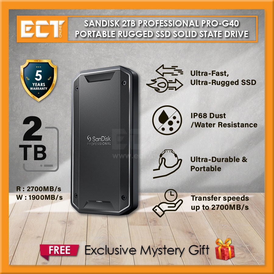 Sandisk 2TB Professional PRO-G40 Portable Rugged SSD Solid State Drive ...