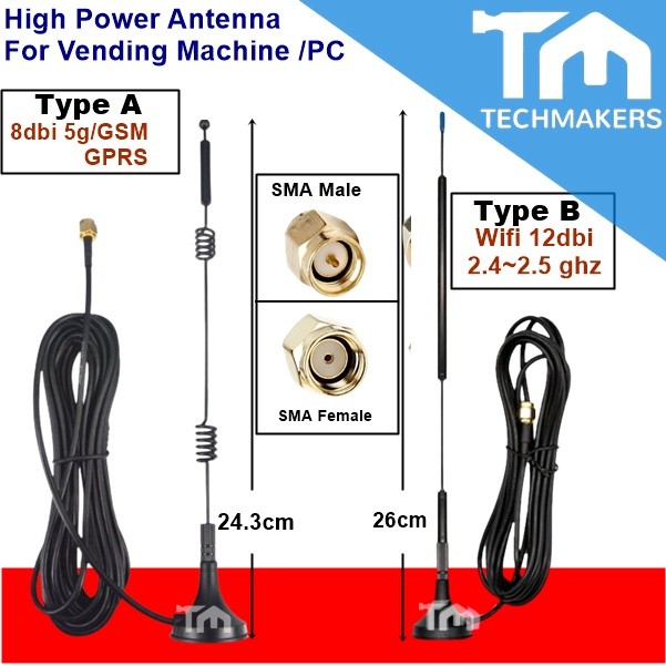Antenna High Gain High Power Aerial 3G/4G/5G GSM GPRS or WIFI 2.4gHz 3-Meters (Long Wire) Cable SMA Male Connector Wifi