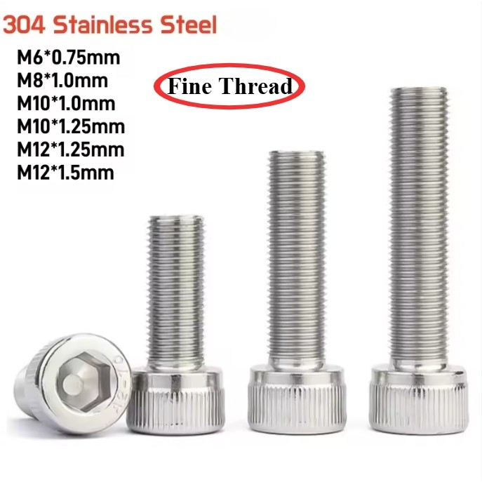 M6 M8 M10 M12 Fine Thread Hex Hexagon Socket Head Cap Screws 304 A2 ...