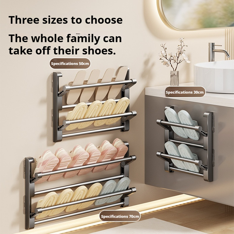 Wall Mounted Shoe Slipper Rack, Foldable Bathroom Slippers Drying Rack ...
