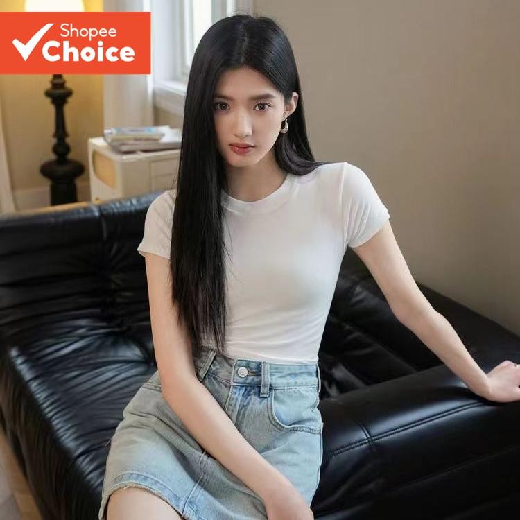 Basic Style Solid Color Slim Short-Sleeved T-Shirt Women Summer New ...