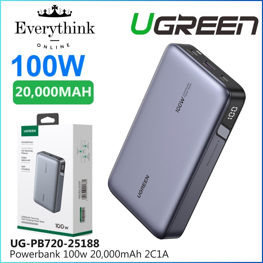UGREEN Nexode 100W Power Bank 20000mAh Powerbank mit 3 Anschlüsse USB C externer Akku mit
