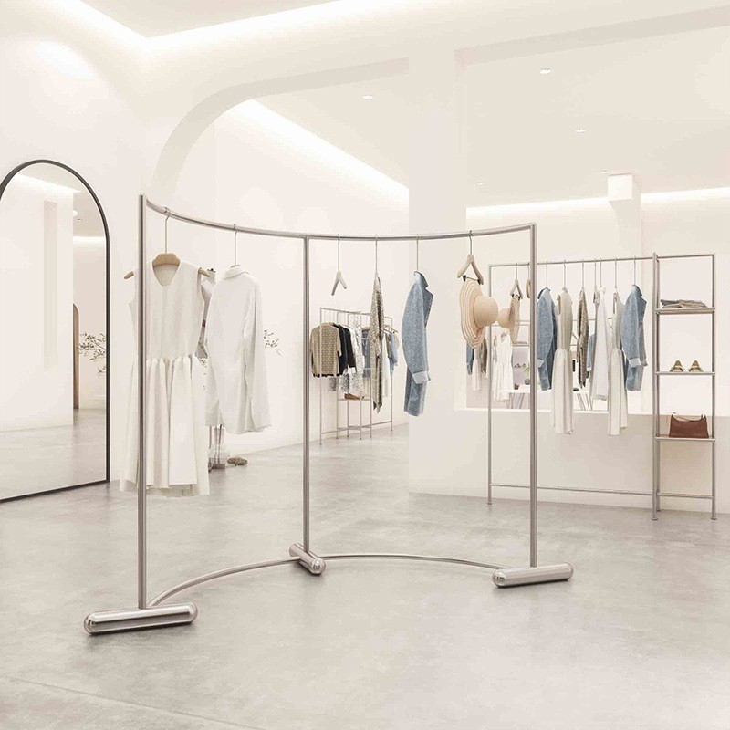Clothing Store Display Rack Semicircle Arc-Shaped Stainless Steel Floor ...