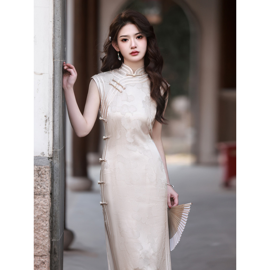 2025 Gaya Baharu Landskap Mewah Corak Gelap Cheongsam Tanpa Lengan Yang ...