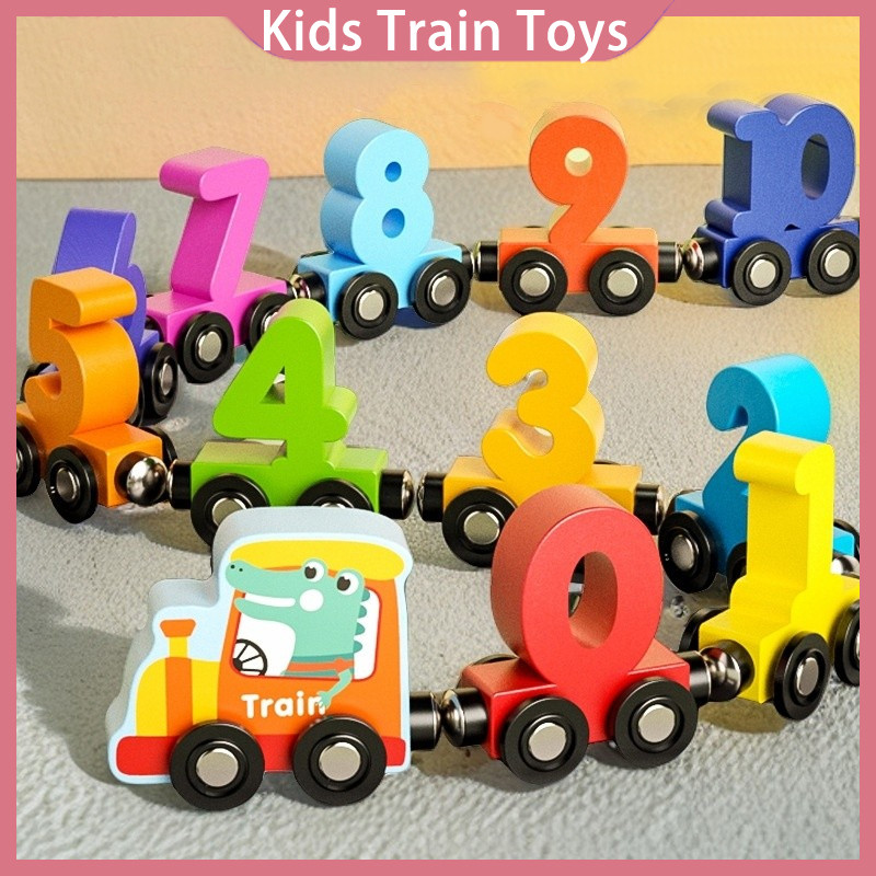 Magnetic Wooden Digital Train Building Blocks Kids Educational Toys ...