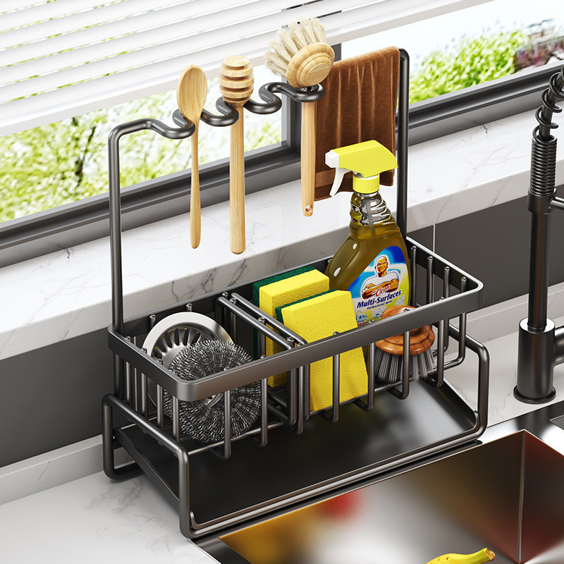 Kitchen Sink Drain Rack Adjustable Countertop Storage Rack Sponge ...