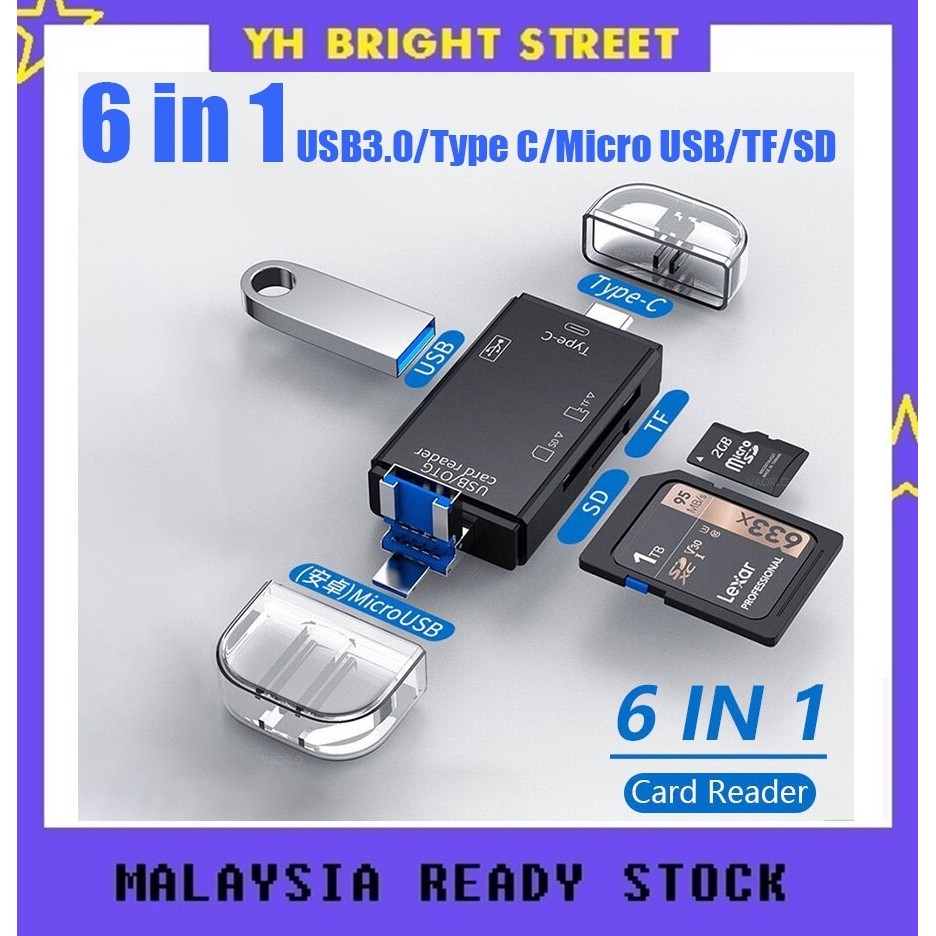 Pembaca Kad OTG 2IN1/3IN1/5IN1/6IN1 Micro USB, U Disk, Type-C, Kad TF ...