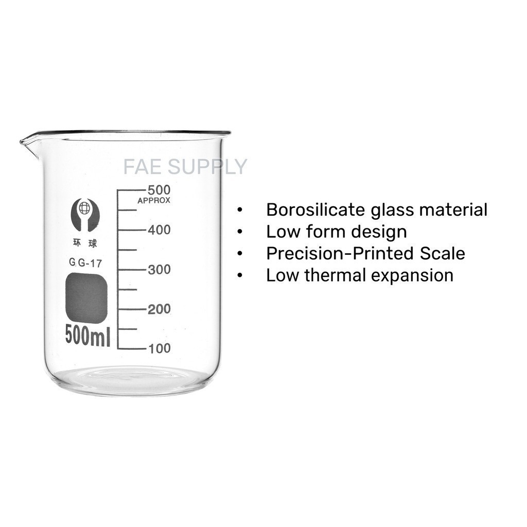 Glass Beaker Bikar Kaca Borosilicate Low Form with graduation, 5 10 25 ...
