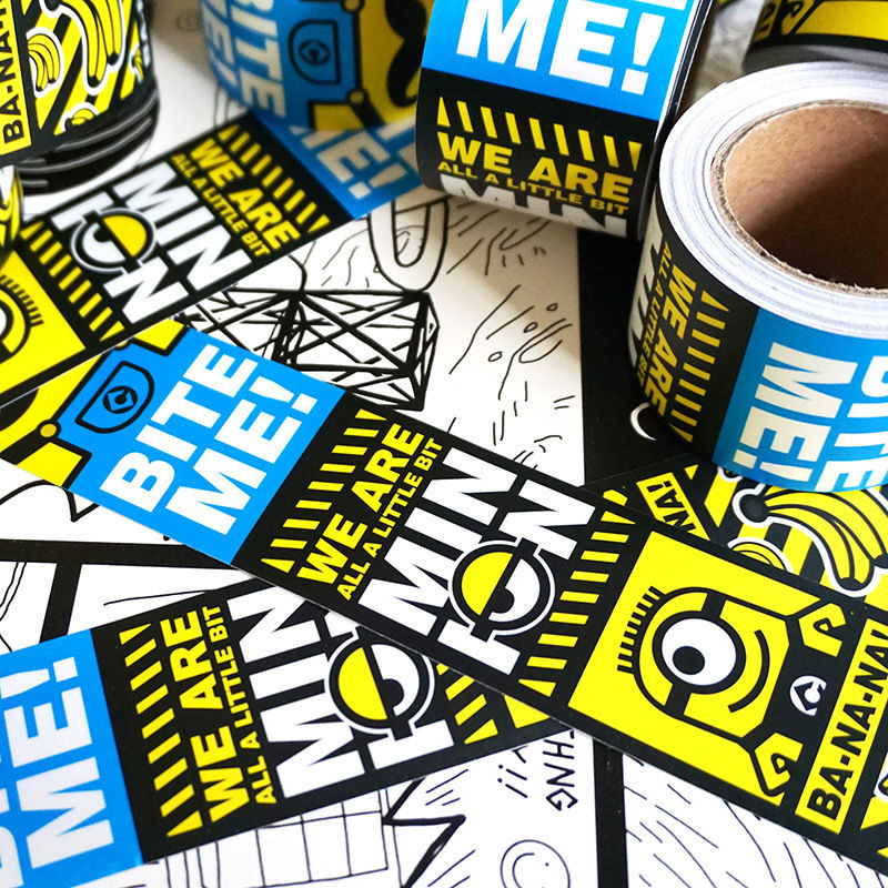 Cartoon trendy brand cute minion roll pack stickers long strip warning ...
