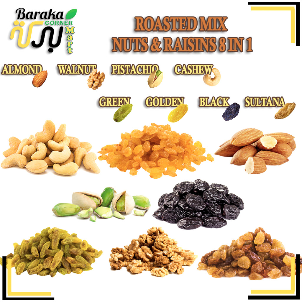 Mix Roasted Nuts & Raisins 8 in 1 | Gold Black Green Sultana Raisins ...