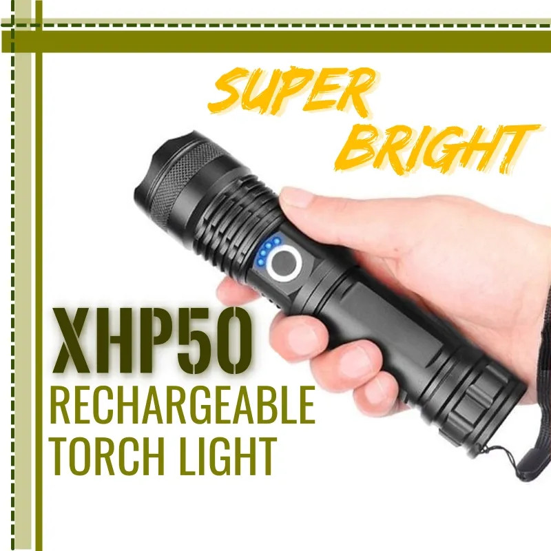 P50 50000 LUMENS High Powerful LED Flashlight USB Rechargeable Torch ...