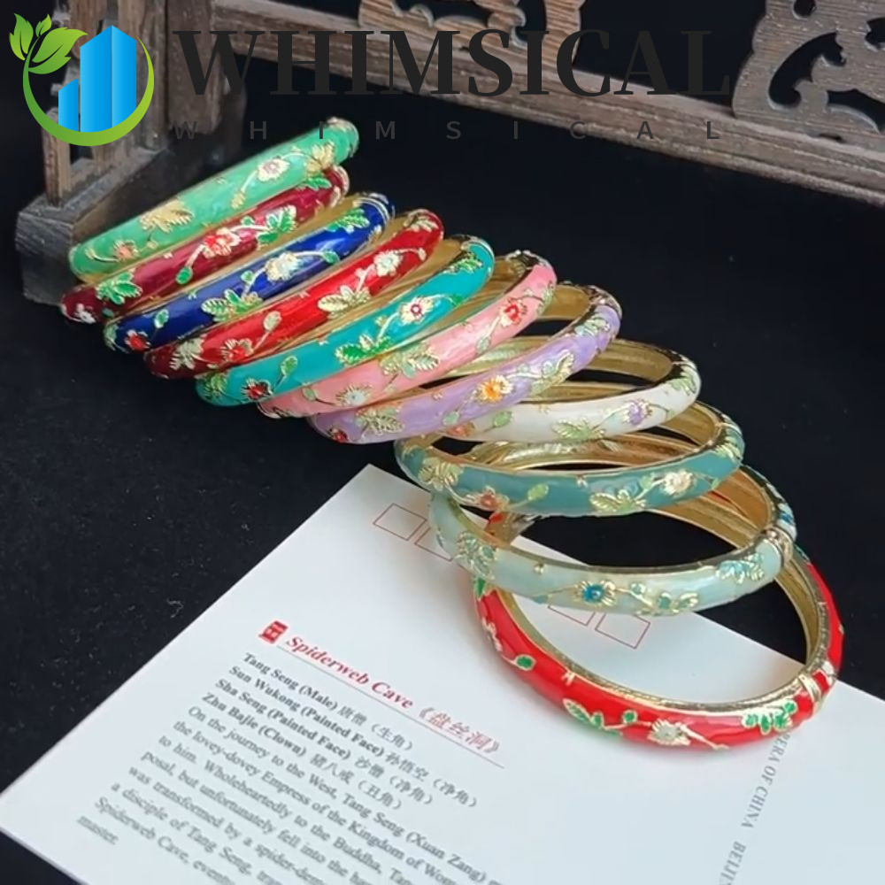 WHIMSICAL Chinese Cloisonne Bracelet, Enamel Double Bangle Peony ...