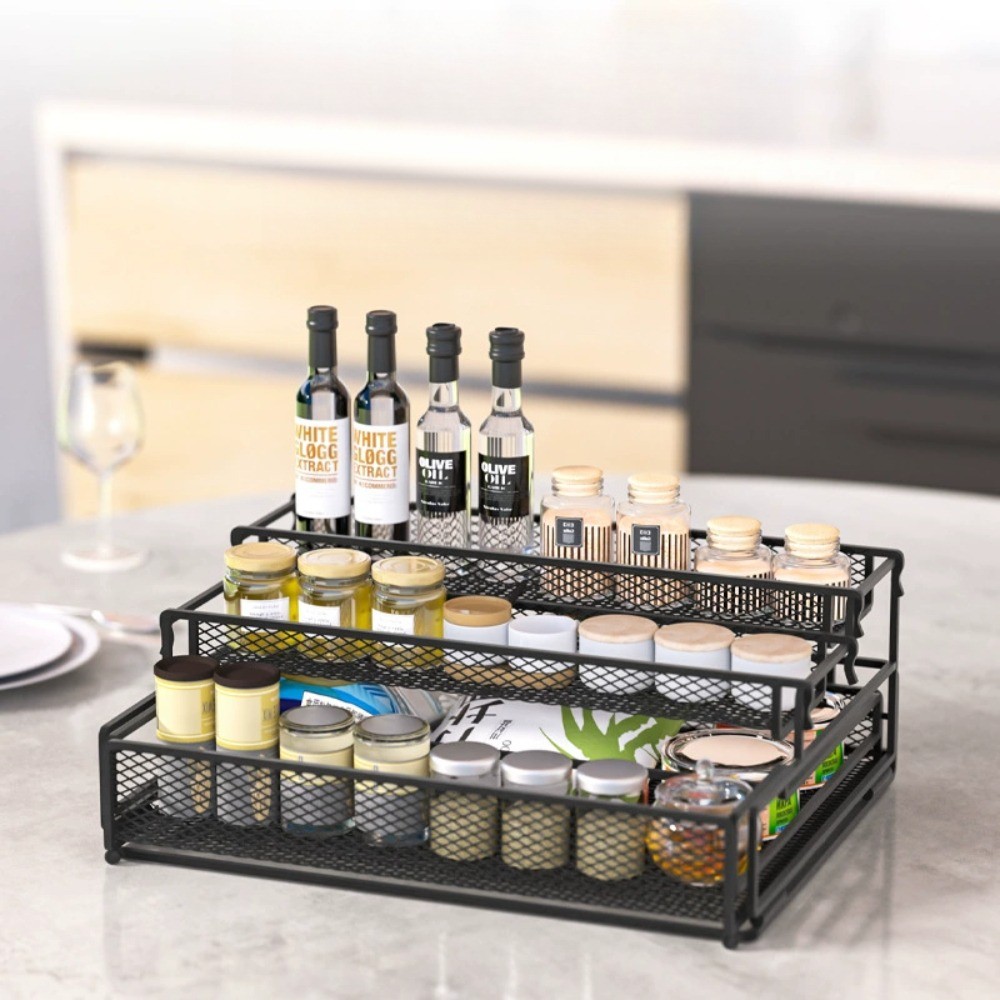 Pull Out Storage Rack 3-layers Foldable Kitchen Seasoning Racks Living ...