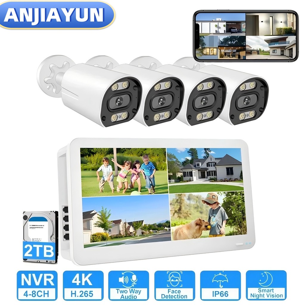 8CH POE NVR Set with 12 Inch LCD Monitor 4K 8MP 4MP POE Camera System ...