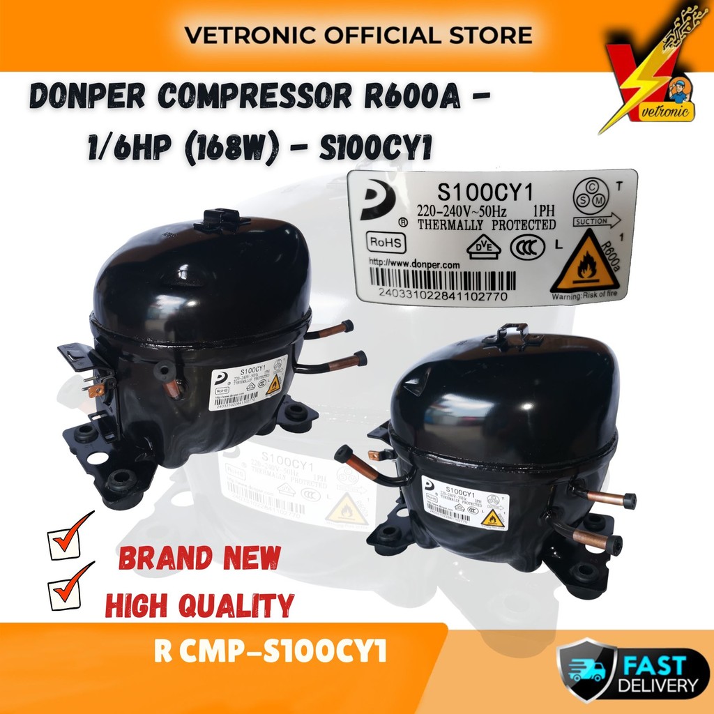 READY STOCK] Donper R CMP-S100CY1 Compressor | R600a | 1/6HP | 168W ...