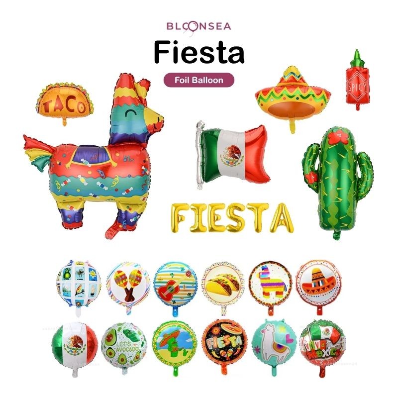 Mexican Fiesta Foil Balloon Summer Taco Alpaca Pinata Coconut Tree 16 ...