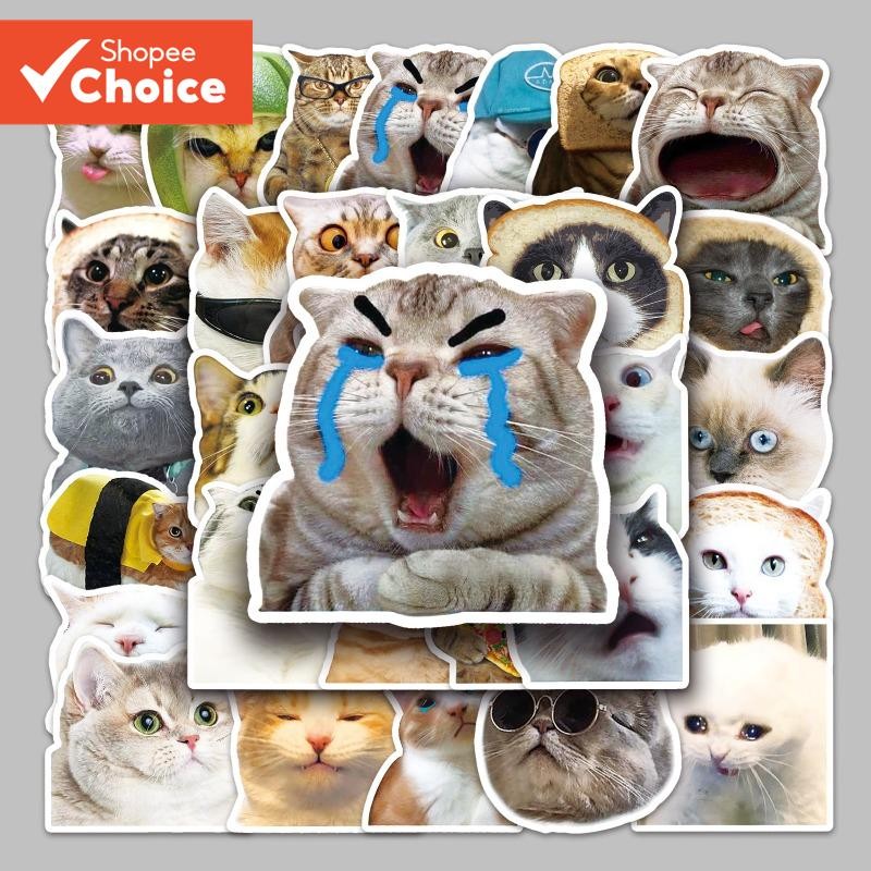 50Pcs Cute Cat Emoji Stickers Waterproof Vinyl Decals for Laptop Phone ...