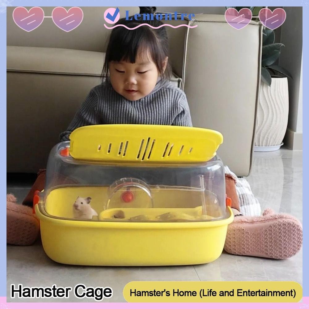 View of LEMONTRE Hamster Cage, Plastic Double Layer Hamster Villa, Fashion ...