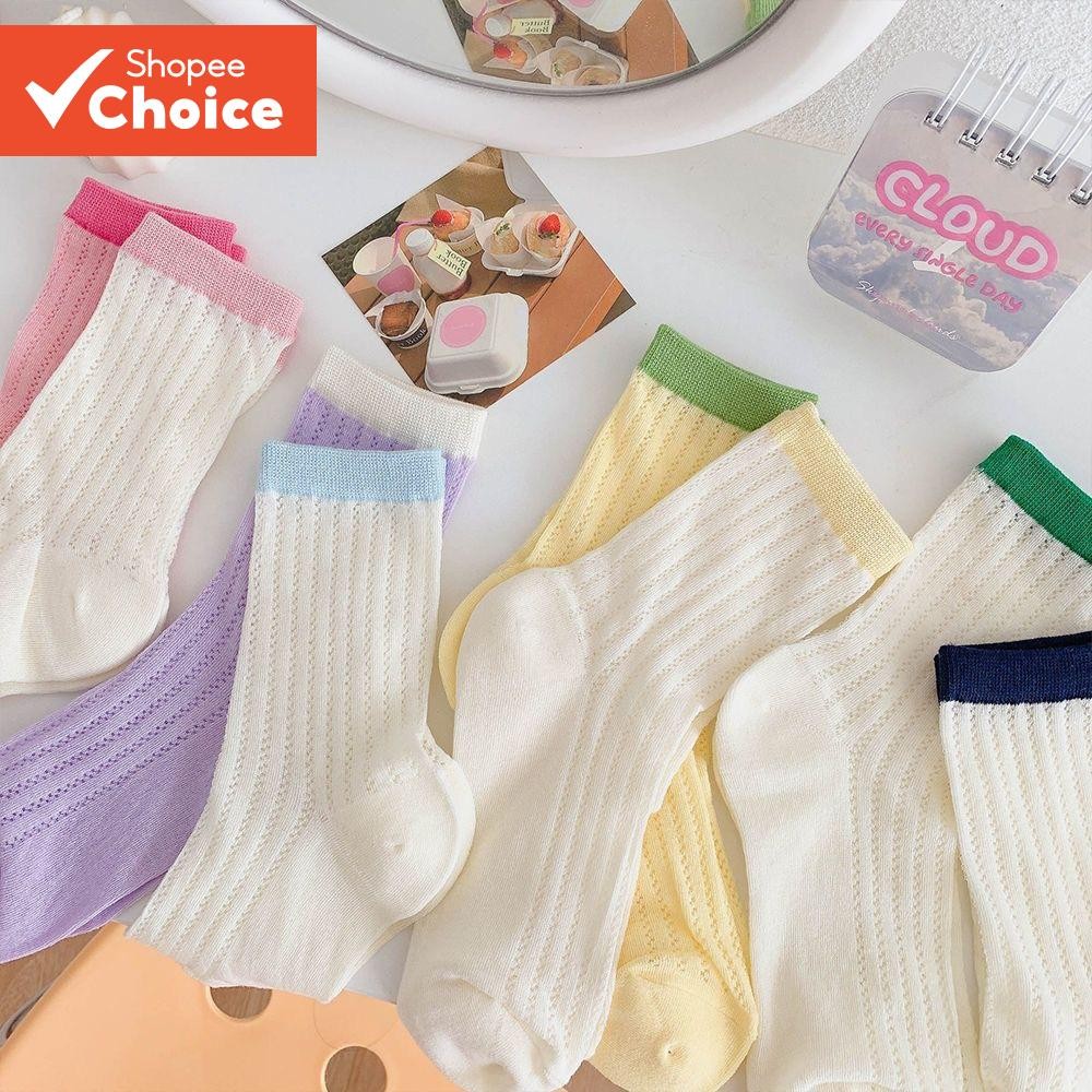 Spring Summer Breathable All-Match Candy Color Socks Women's Mid-Tube ...