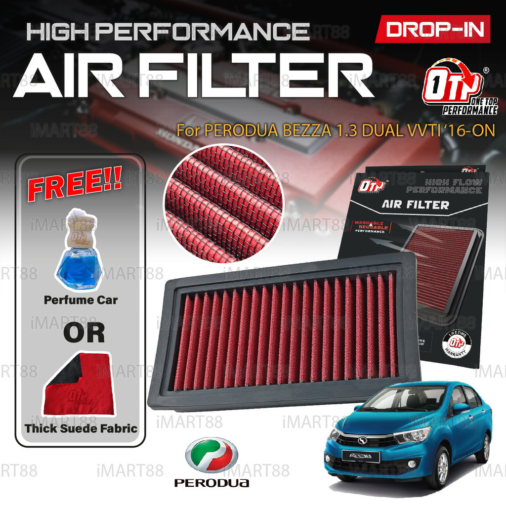 OTP Washable Drop In Air Filter Performance Perodua BEZZA 1.3 Dual VVTI ...