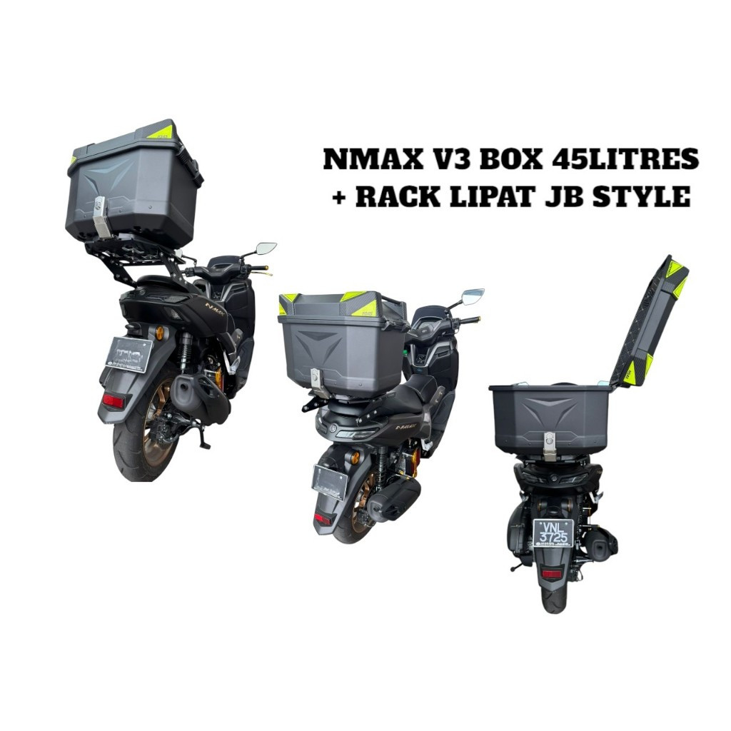 NMAX V3 TURBO NMAX V1 V2 45 LITRE HYPER BOX SET JB-STYLE RACK LIPAT 3 ...