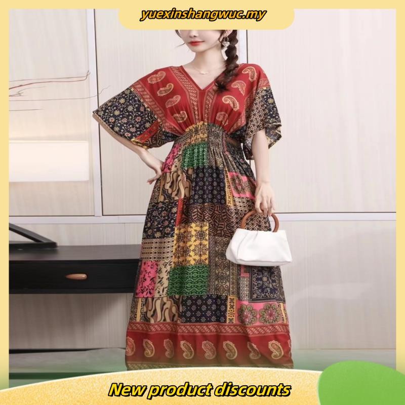Thhone Vestidos Robe Maxi Long Dress Women Summer Indian Clothes Bohemian Cotton Linen Floral Short Sleeve Korean Style Casual