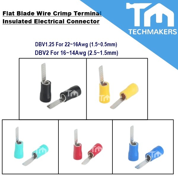 Flat Blade Wire Crimp Terminal Insulated Electrical Connector DV1.25 / DV2.0 Crimp 18~22 AWG Wire Cable Lug