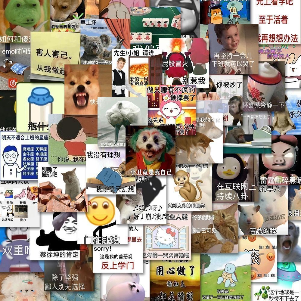 热销推荐324张发疯表情包抽象搞笑梗图精神状态个性贴纸DIY手机壳手账贴画324 Crazy Emoji Abstract Funny ...