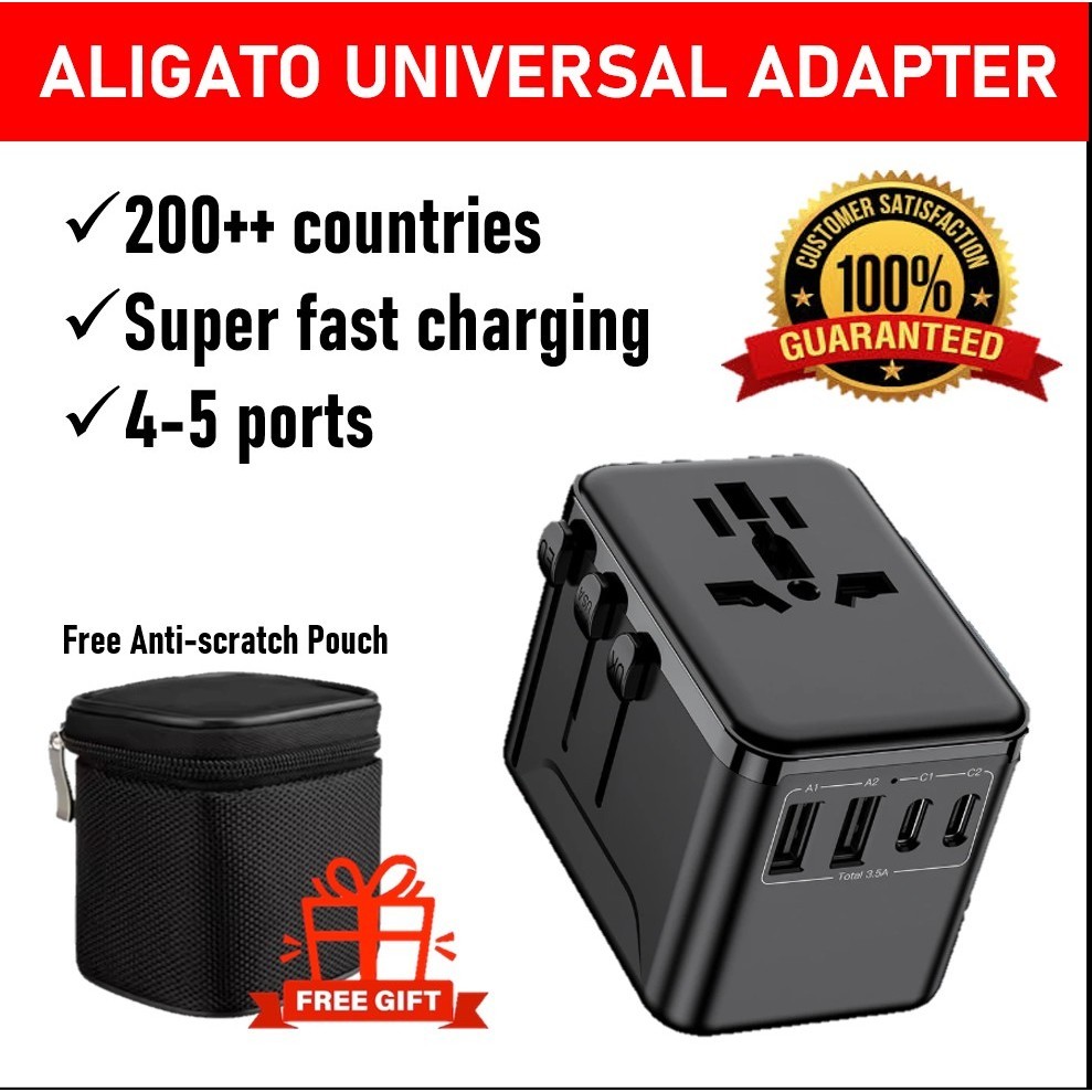 ALIGATO Universal Adapter Travel International Adapter Plug Universal ...